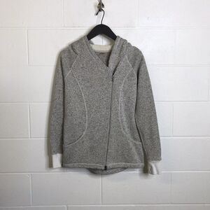 Zella Womens Gray Sweater Knit Asymmetrical ZIp Hooded Jacket Athleisure Small